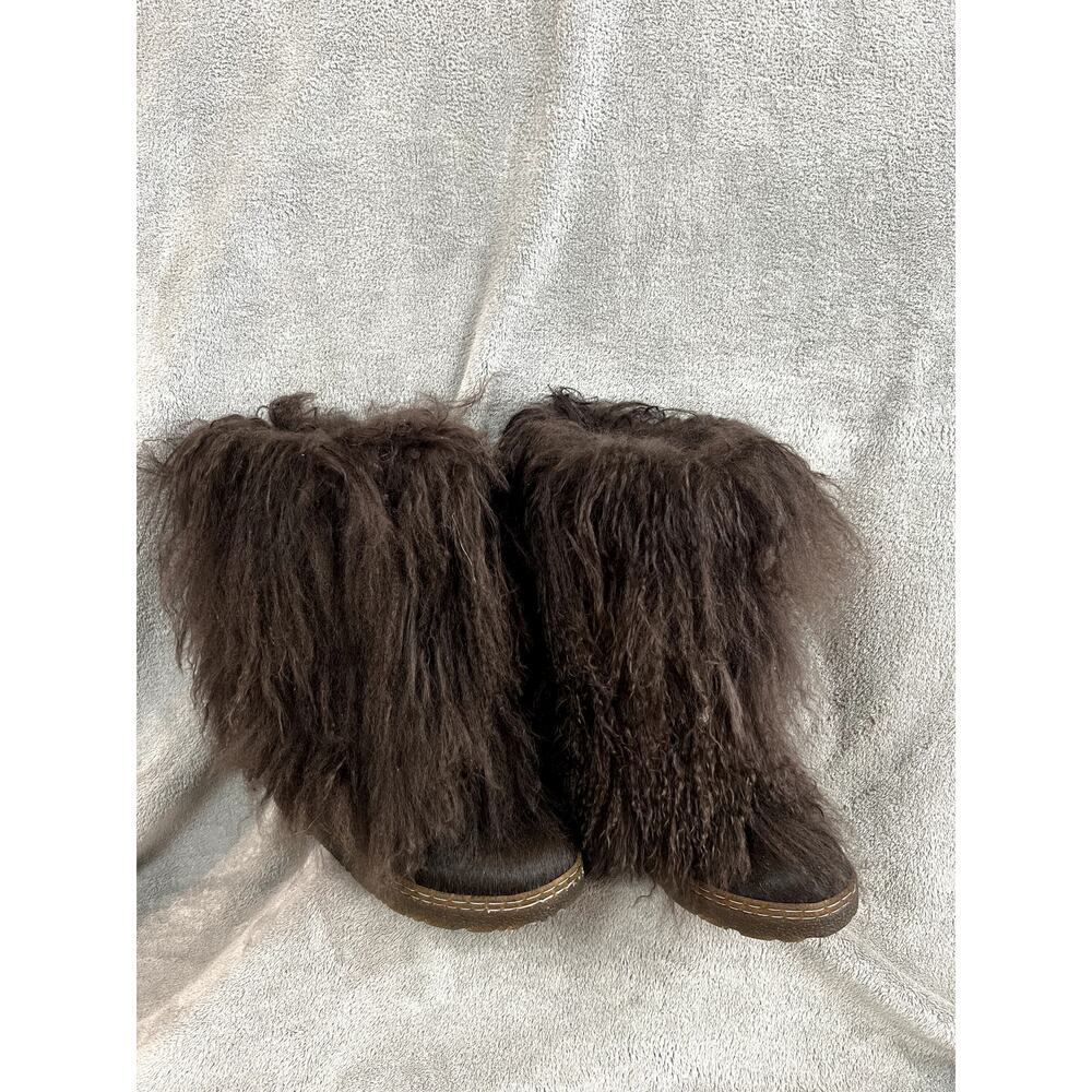 Bearpaw Boetis II Womens 8 Chocolate Brown Real Lamb Cow Fur Y2K Style